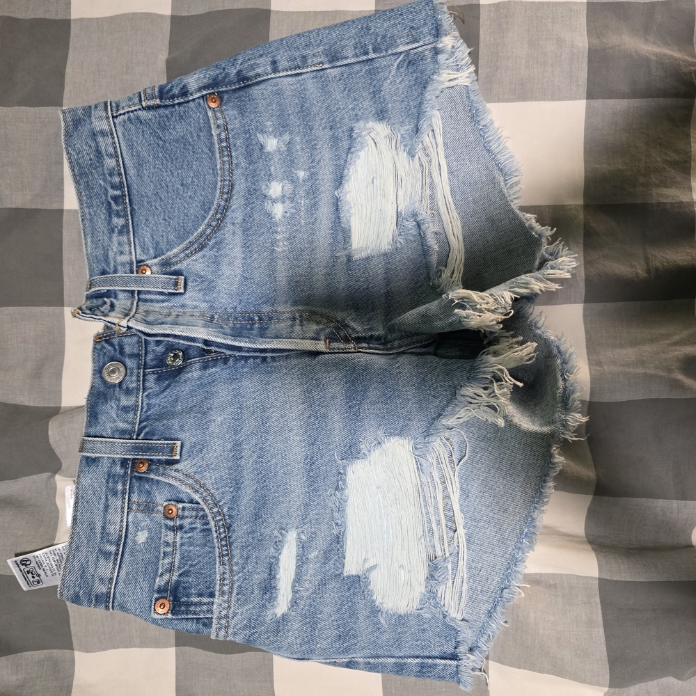 Levi's High Waist Blue Distressed Denim Shorts